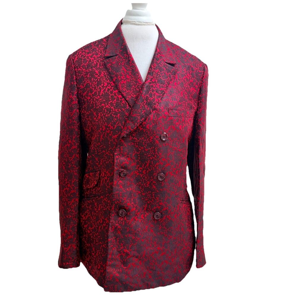 Vintage Gothic Vampire Red Black Brocade Dinner Smoking Jacket Blazer 40R